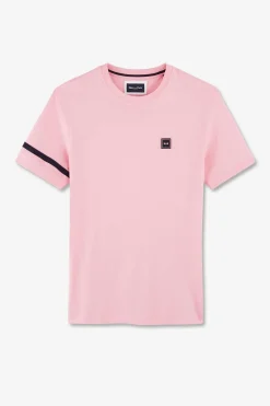 T-Shirt Manches Courtes Rose En Coton Badges Embleme