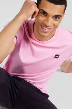 T-Shirt Manches Courtes Rose En Coton Badges Embleme