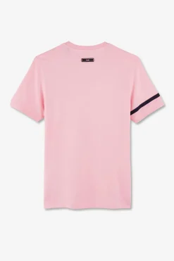 T-Shirt Manches Courtes Rose En Coton Badges Embleme