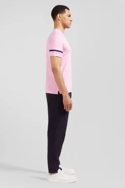 T-Shirt Manches Courtes Rose En Coton Badges Embleme