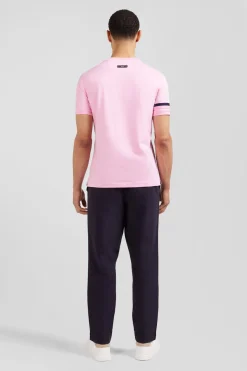 T-Shirt Manches Courtes Rose En Coton Badges Embleme