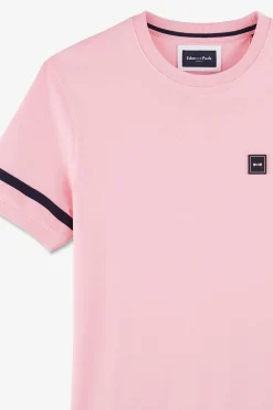T-Shirt Manches Courtes Rose En Coton Badges Embleme