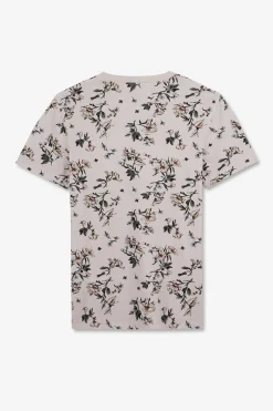 T-Shirt Manches Courtes Rose Imprime Feuilles