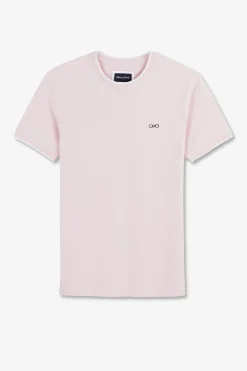 T-Shirt Manches Courtes Uni Rose En Coton Stretch