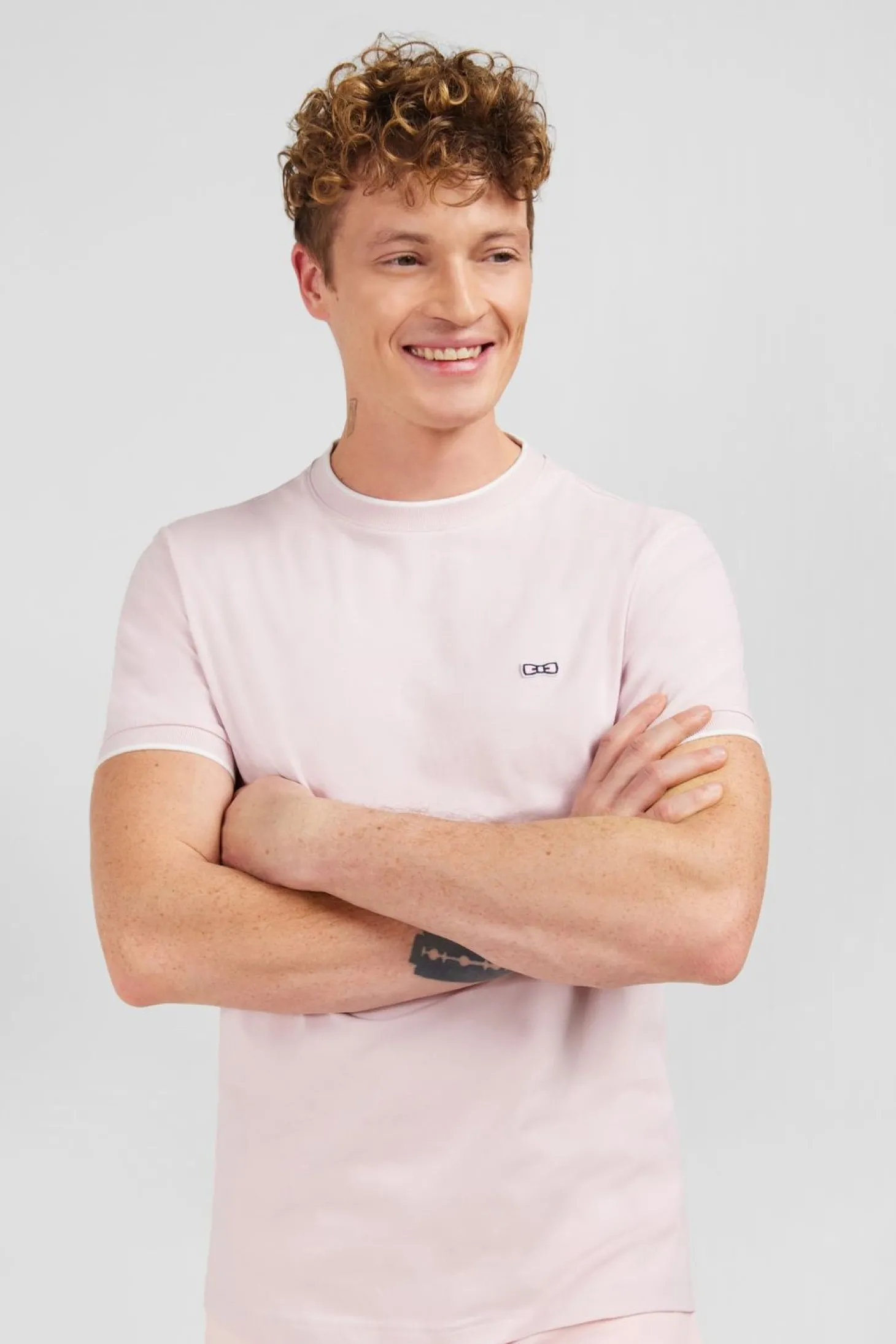 T-Shirt Manches Courtes Uni Rose En Coton Stretch