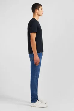 T-Shirt Noir Col V A Manches Courtes