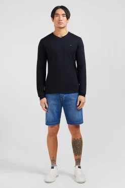 T-Shirt Noir Col V A Manches Longues
