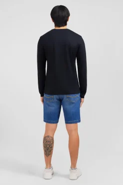 T-Shirt Noir Col V A Manches Longues