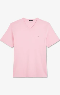 T-Shirt Rose Col V A Manches Courtes