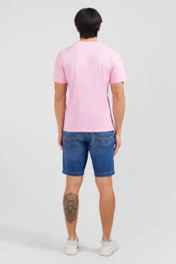 T-Shirt Rose Col V A Manches Courtes
