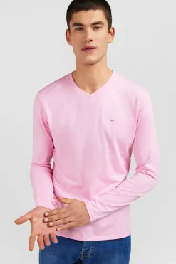 T-Shirt Rose Col V A Manches Longues