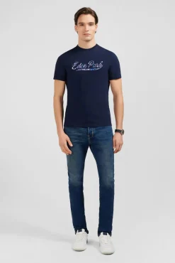 T-Shirt Uni Bleu Fonce A Inscription Eden Park