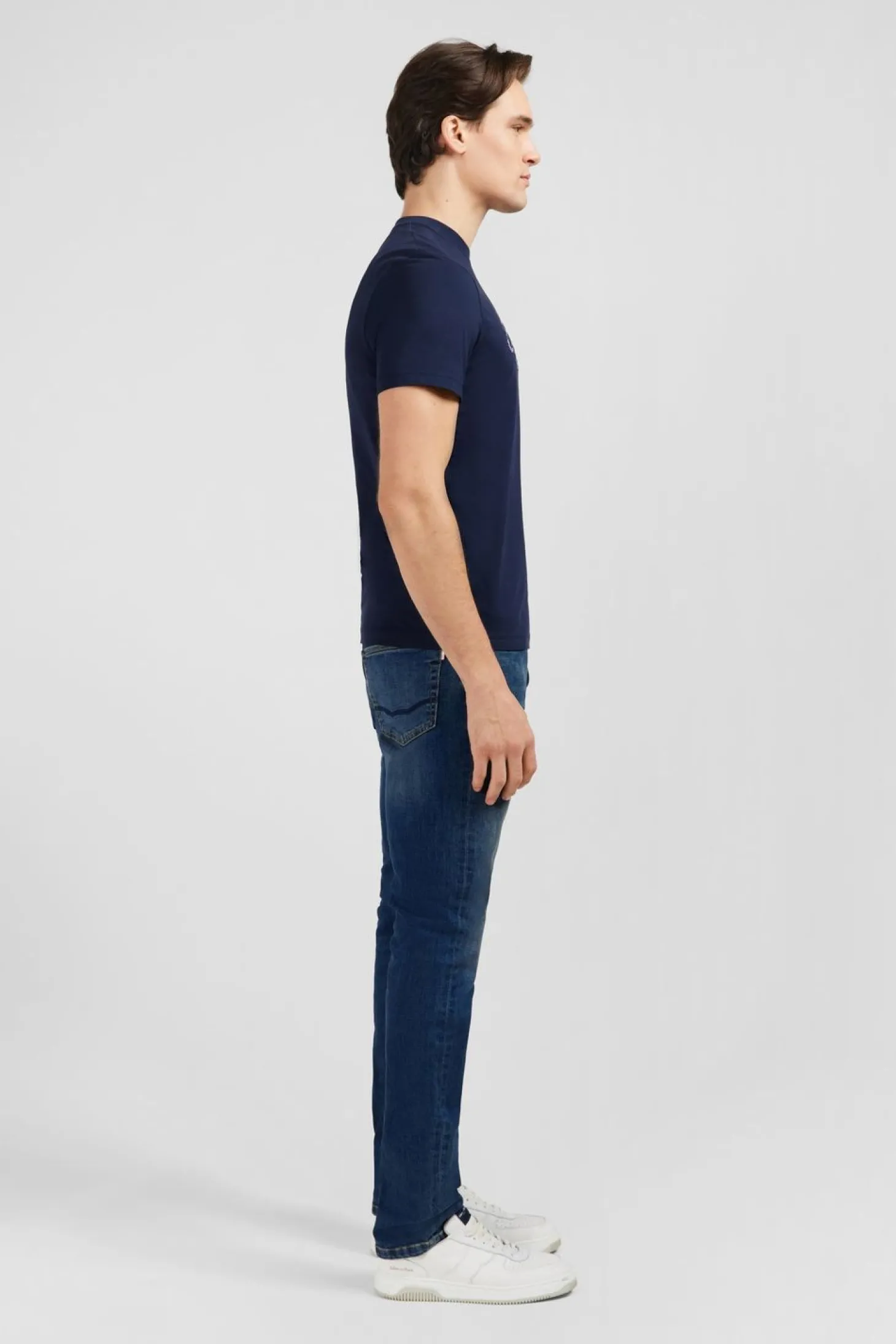 T-Shirt Uni Bleu Fonce A Inscription Eden Park