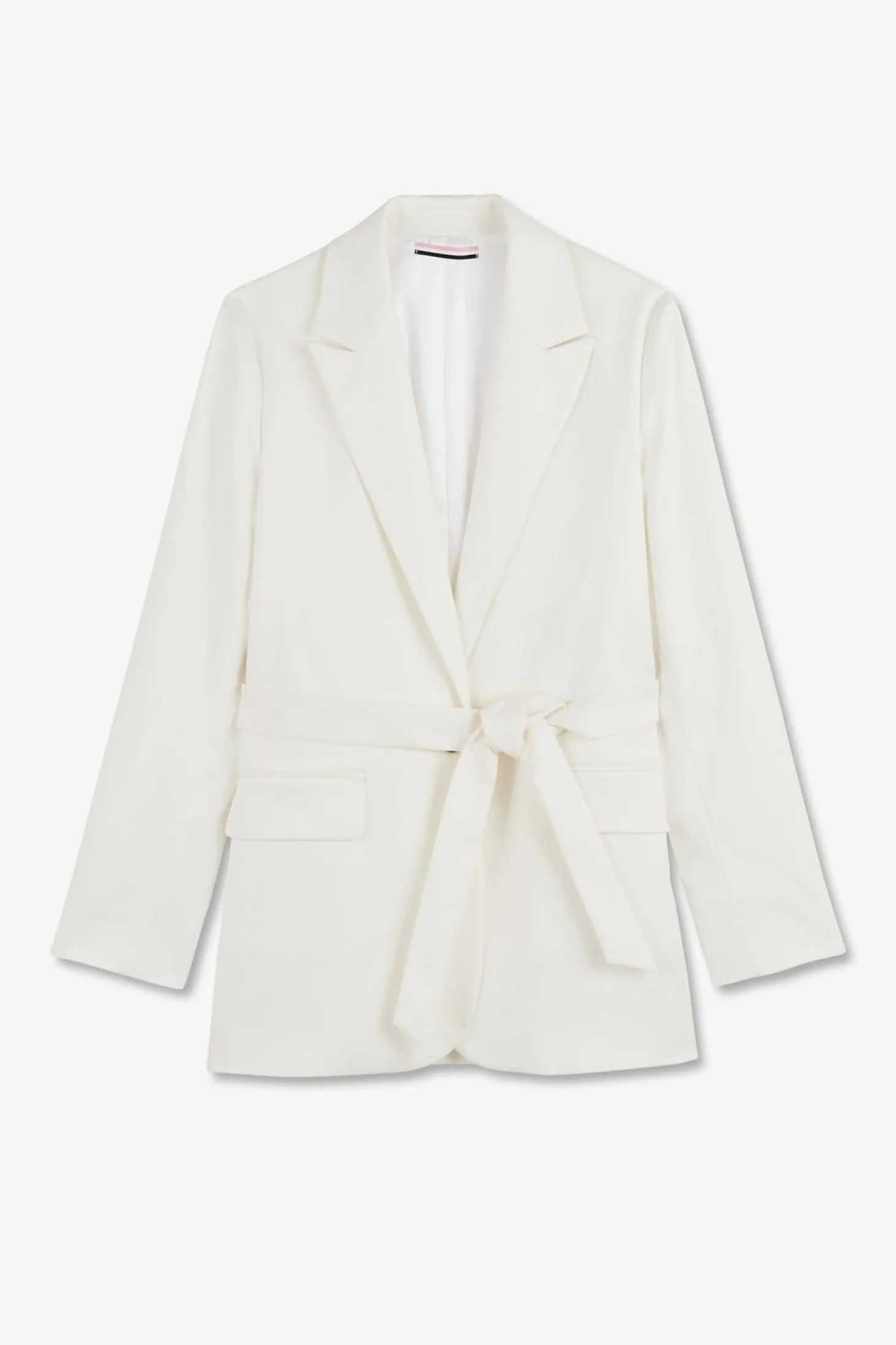 Veste Blazer Ecrue Ceinturee En Coton Stretch