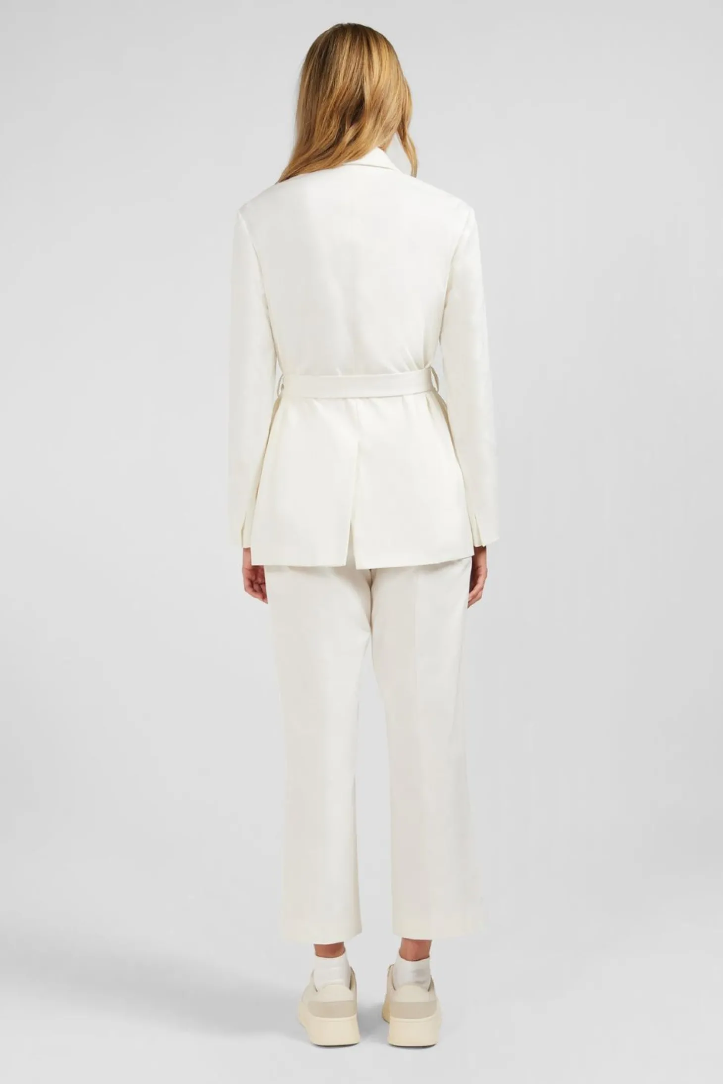 Veste Blazer Ecrue Ceinturee En Coton Stretch
