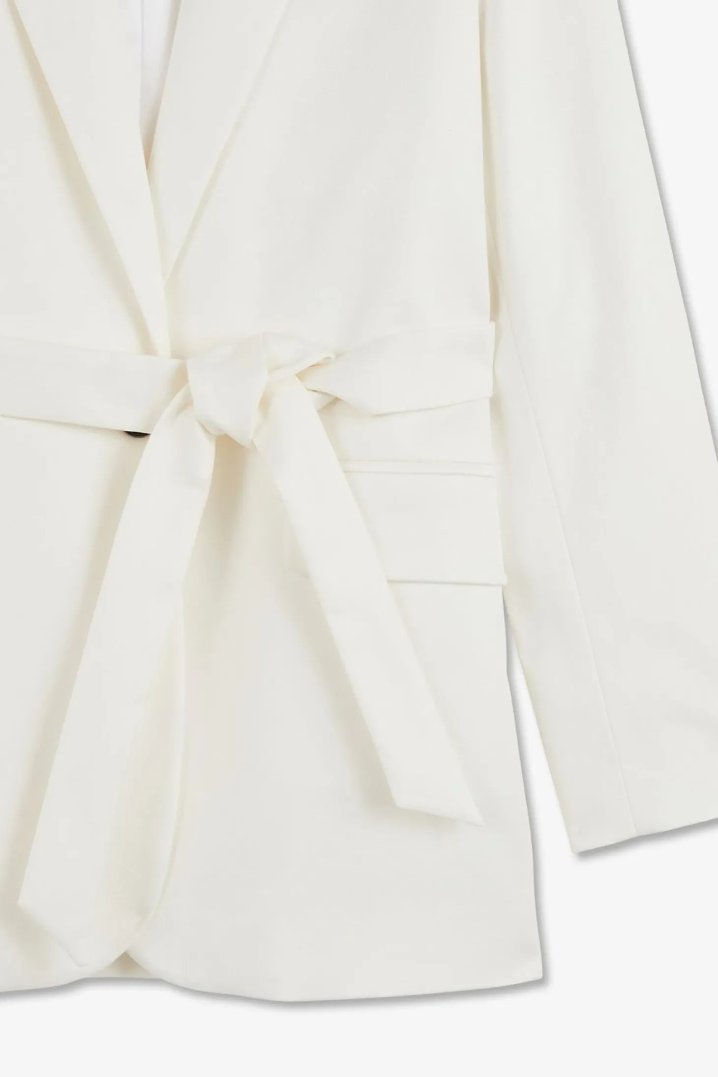 Veste Blazer Ecrue Ceinturee En Coton Stretch